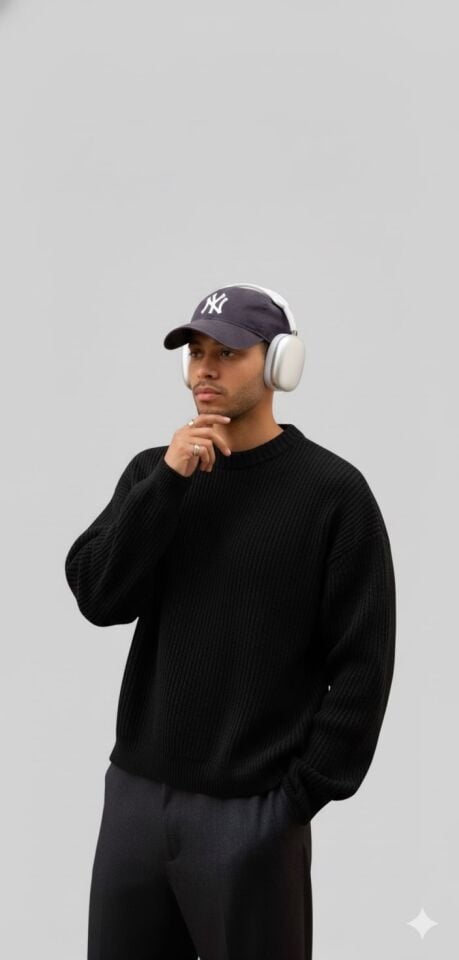 erkek selanik örgü oversize bisiklet yaka uzun kol triko