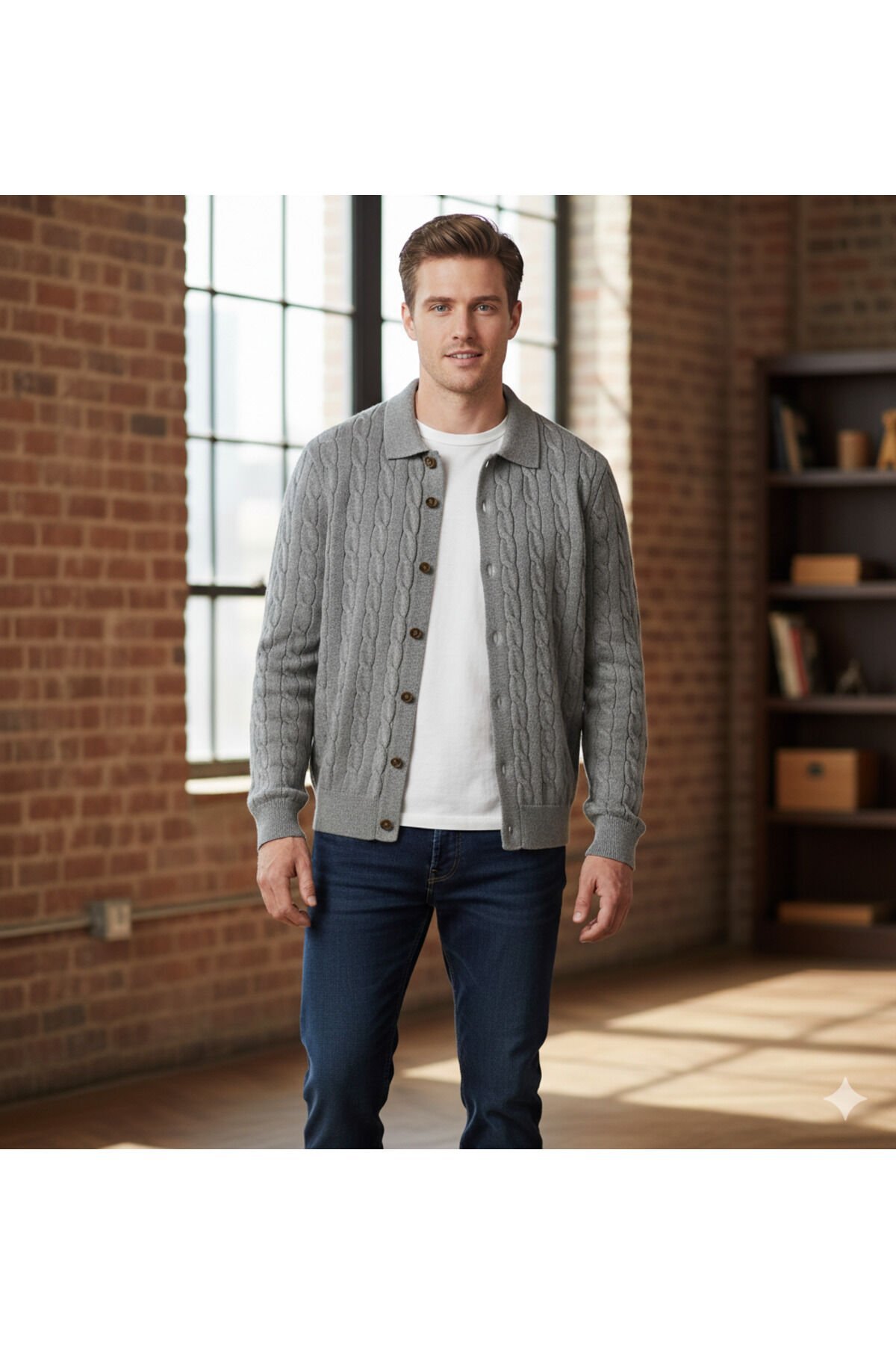 erkek bisiklet yaka düğmeli polo yaka hırka