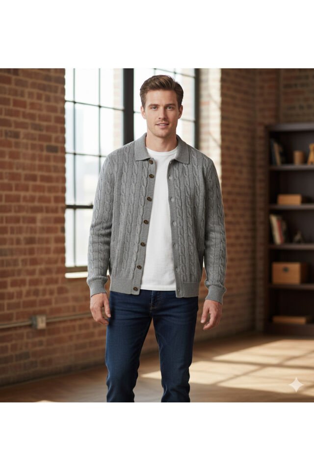 erkek bisiklet yaka düğmeli polo yaka hırka