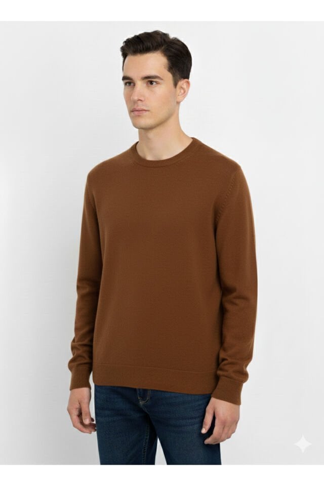 erkek-tek plaka-düz örgü-bisiklet yaka-kazak