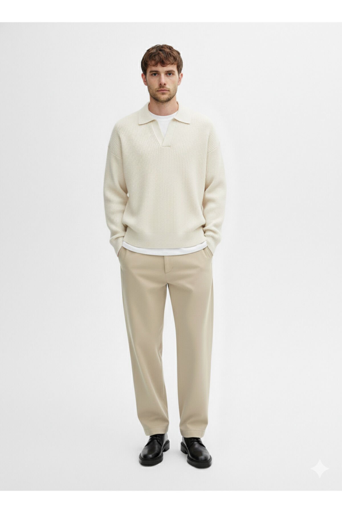 erkek-selanik örgü-gömlek yaka-kazak