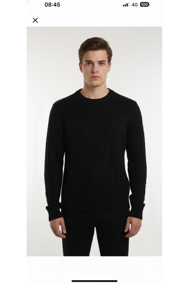erkek-bisiklet yaka-saç örgülü-salaş kazak Siyah - 2XL