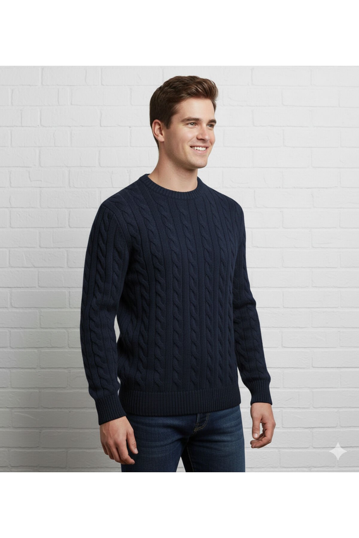 ERKEK-SAÇ ÖRGÜLÜ-BİSİKLET YAKA Lacivert - 2XL