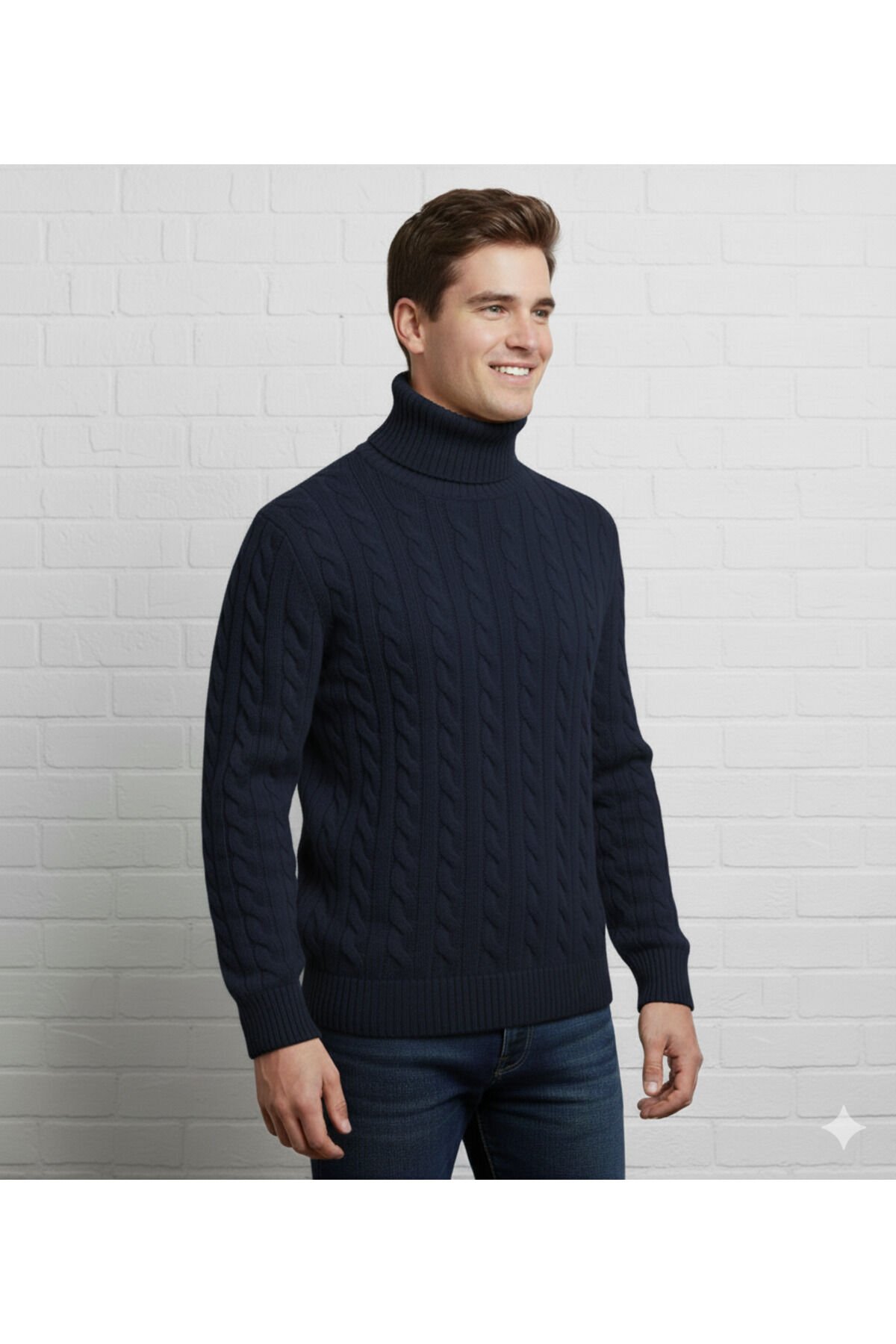 erkek-bogazlı-saç örgülü-balıkçı yaka-kazak Lacivert - 2XL